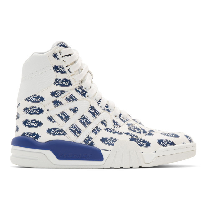 Photo: Versace White and Blue Ford Edition Logo Sneakers