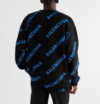 Balenciaga - Oversized Logo-Intarsia Cotton-Blend Sweater - Blue