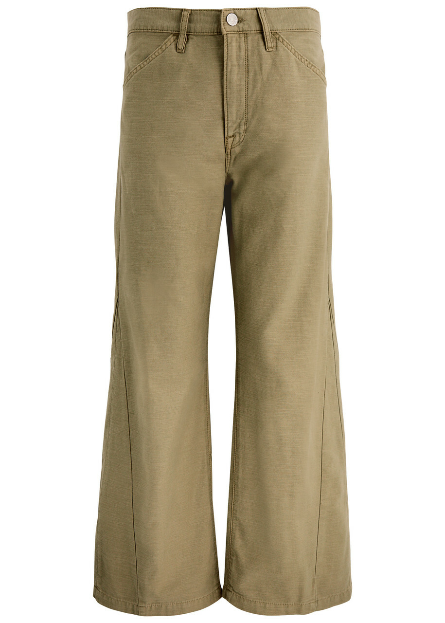 Frame Le Baggy Palazzo Cotton Trousers Sage