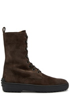 Tods Winter Gommino Suede Boots Brown
