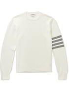 THOM BROWNE - Striped Grosgrain-Trimmed Cotton Sweater - Neutrals