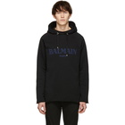 Balmain Black Raw Edge Logo Hoodie