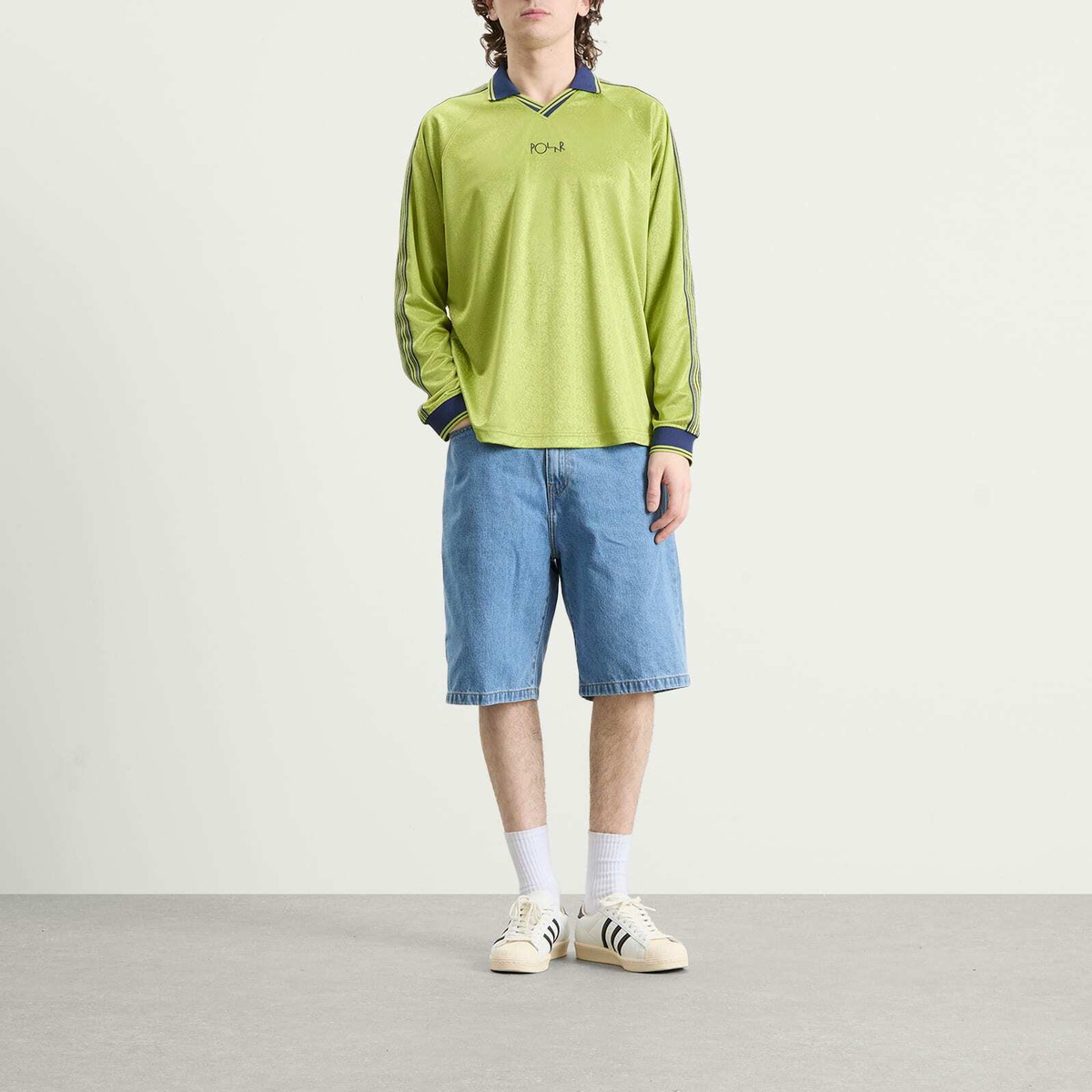 Polar Skate Co. Men's Davie Football Shirt in Peridot/Dark Blue