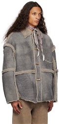 Acne Studios Gray Paneled Shearling Jacket