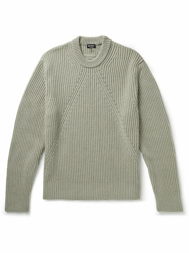 Photo: Zegna - Ribbed TECHMERINO Wool Sweater - Gray