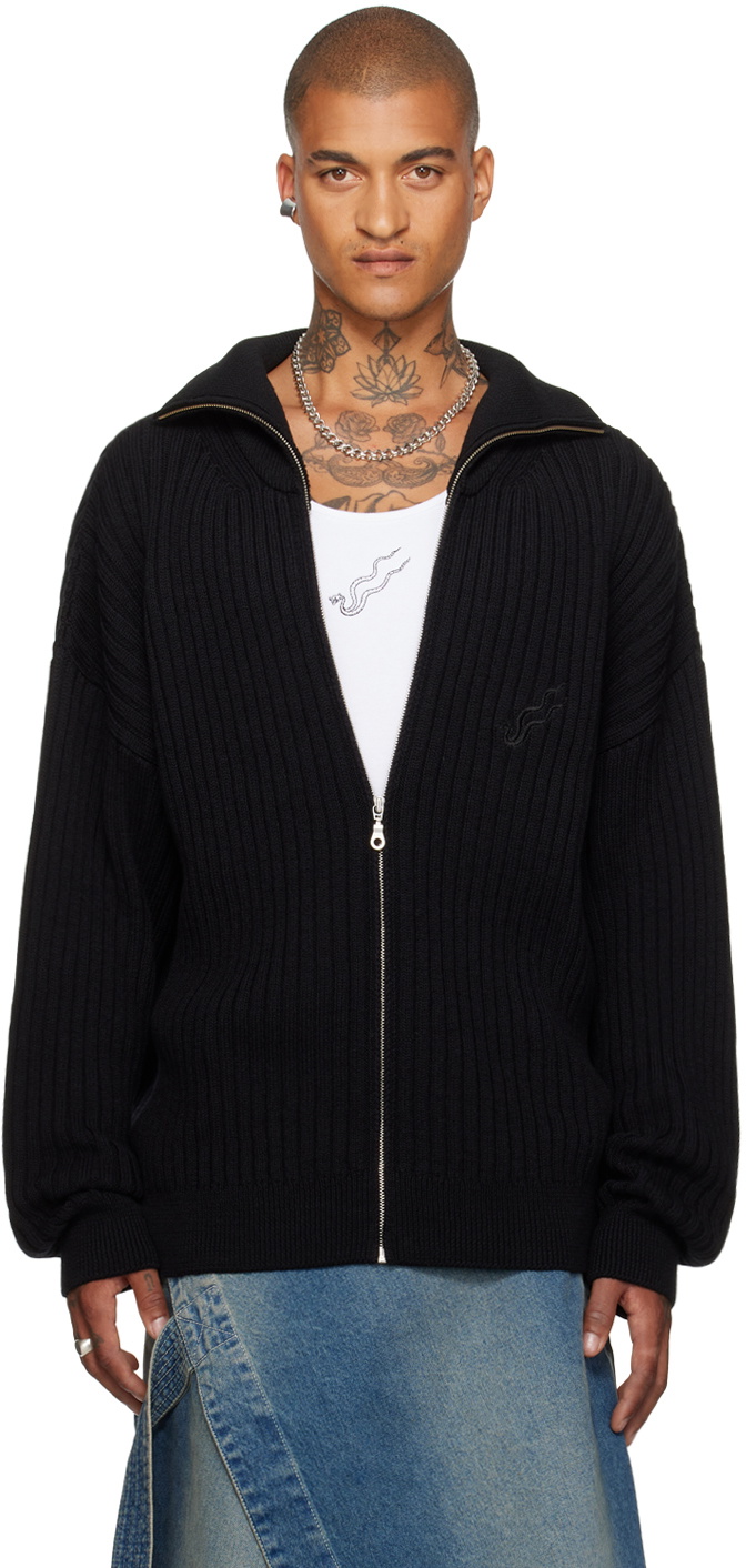LU'U DAN Black & Red Oversized Jacquard Cardigan LU'U DAN LU'U DAN Black & Red Oversized Jacquard Cardigan LU'U DAN