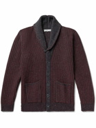 Inis Meáin - Shawl-Collar Ribbed Donegal Merino Wool and Cashmere-Blend Cardigan - Burgundy