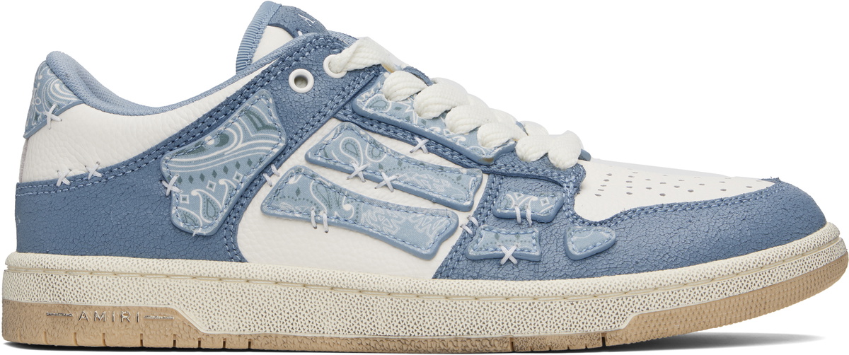スニーカー AMIRI BLUE AND WHITE LEATHER BANDANA SKEL LOW TOP SNEAKERS Amiri Bandana Skel Low Top Sneaker in White & Blue | FWRD