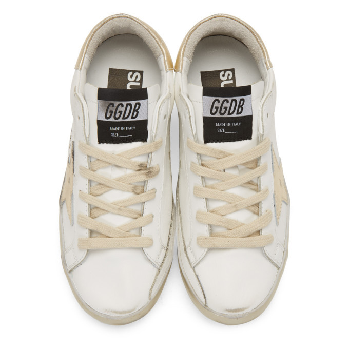 Golden Goose White and Gold Superstar Sneakers Golden Goose
