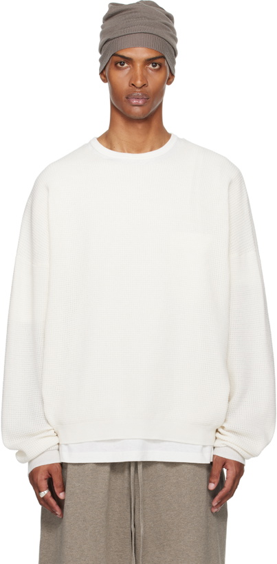 Photo: Fear of God ESSENTIALS White Waffle Long Sleeve Crewneck Sweatshirt