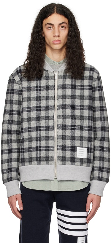 Photo: Thom Browne Gray Double Face Bomber Jacket
