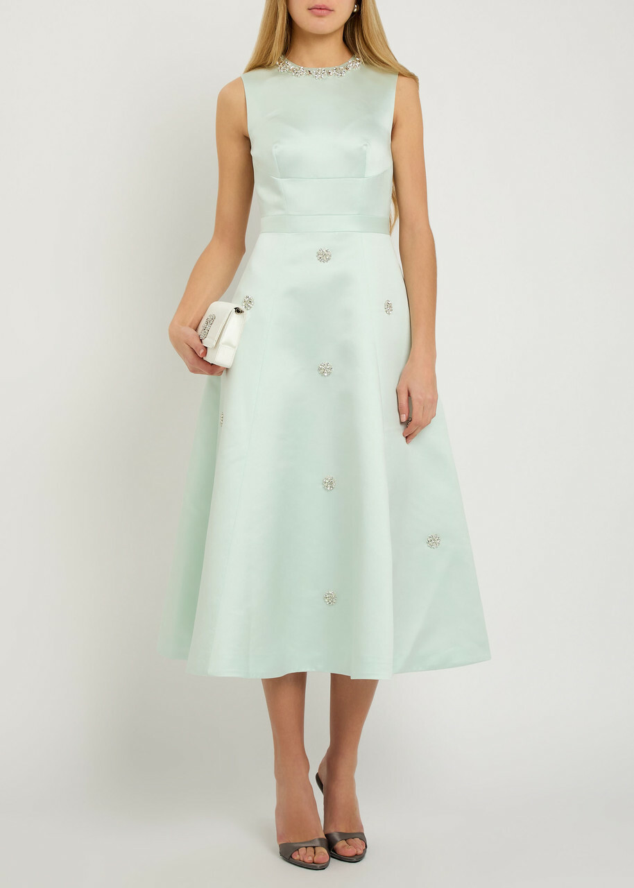 Huishan Zhang Sol Crystal-embellished Satin Midi Dress Blue