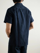 Mr P. - Michael Convertible-Collar Garment-Dyed Cotton and Linen-Blend Twill Shirt - Blue