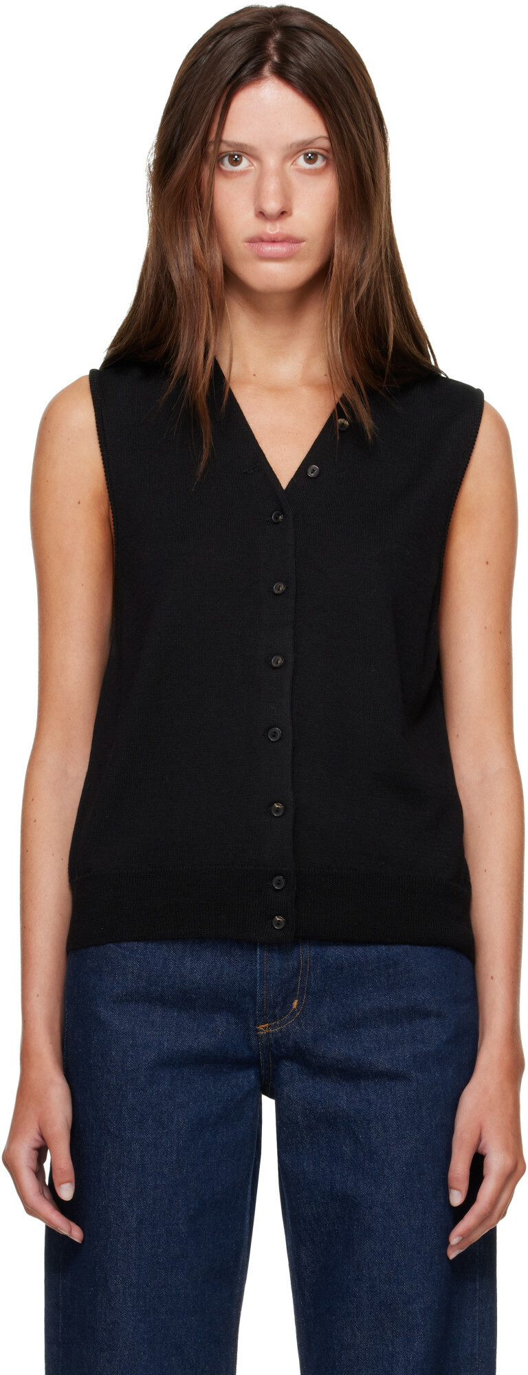 Cordera Black Merino Wool Button Waistcoat Cardigan