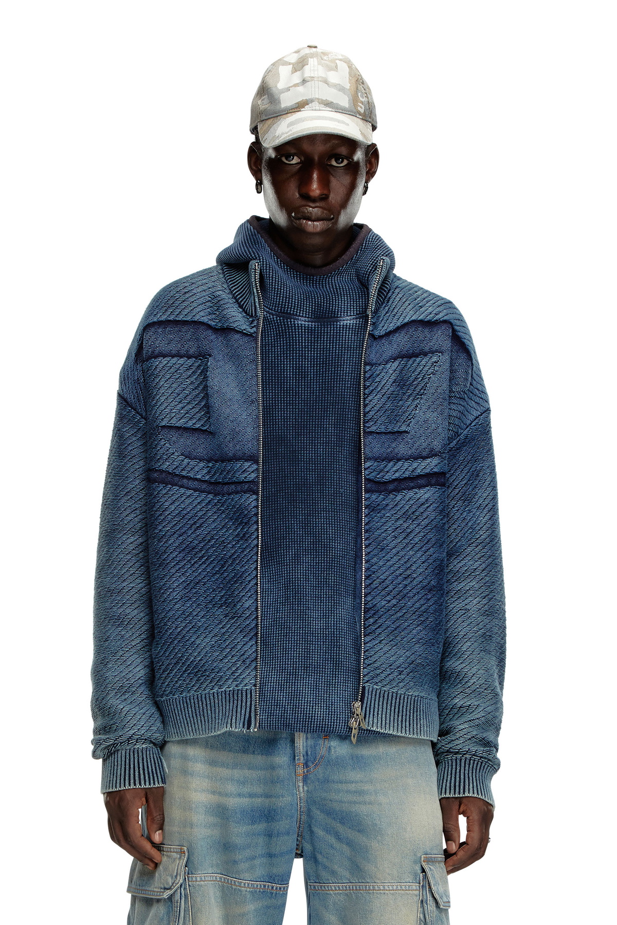 Diesel Denim-effect zip-up cardigan in cotton - Knitwear Mens in