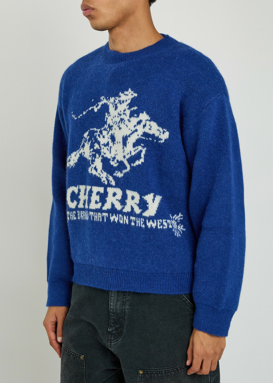 Cherry Los Angeles Won The West Intarsia Alpaca-blend Jumper Blue