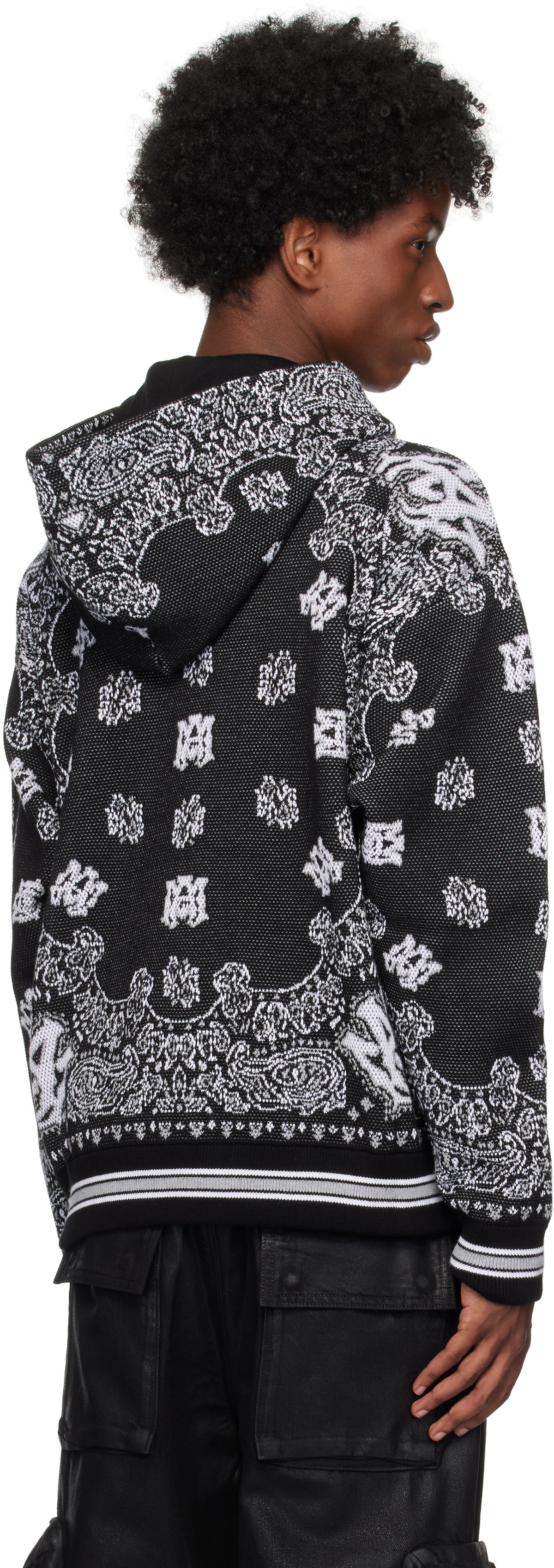 AMIRI アミリ パーカー BANDANA HOODIE AMIRI: Black & White Bandana Hoodie | SSENSE