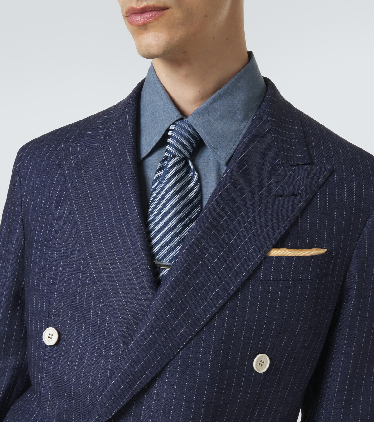 Dunhill Pinstripe double-breasted linen blazer