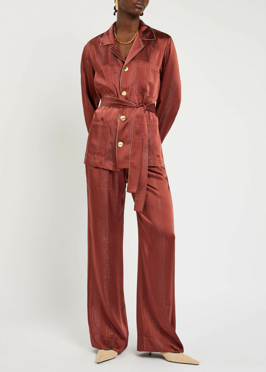 Forte_forte Metallic Satin Shirt Jacket Burgundy