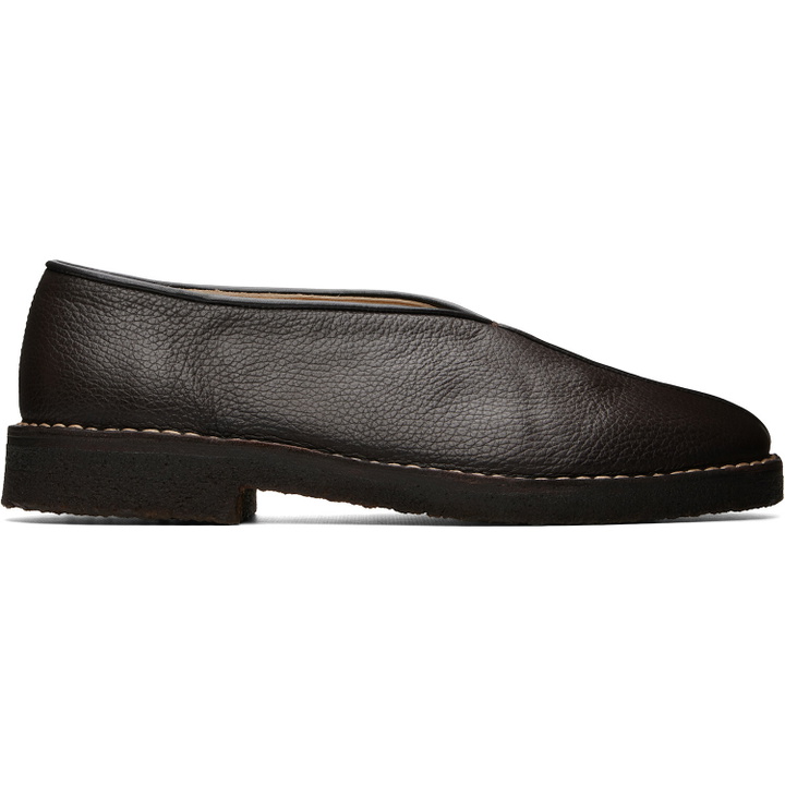 Photo: LEMAIRE Black Piped Crepe Slipper Loafers