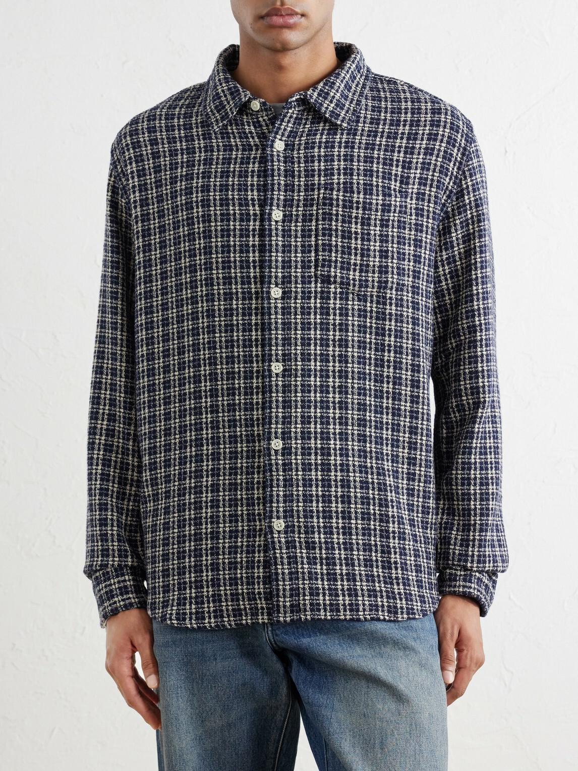 Corridor - Reverse Checked Cotton-Tweed Shirt - Blue