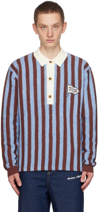 Photo: Maison Kitsuné Blue & Brown Striped Polo