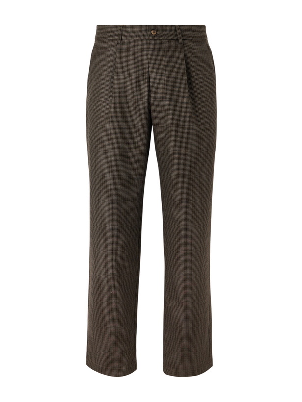 Photo: De Bonne Facture - Straight-Leg Pleated Puppytooth Wool-Flannel Trousers - Green