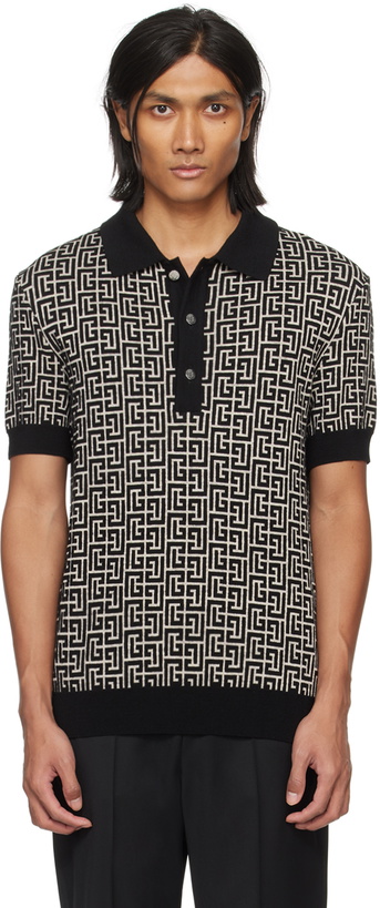 Photo: Balmain Black & Beige Monogram Polo