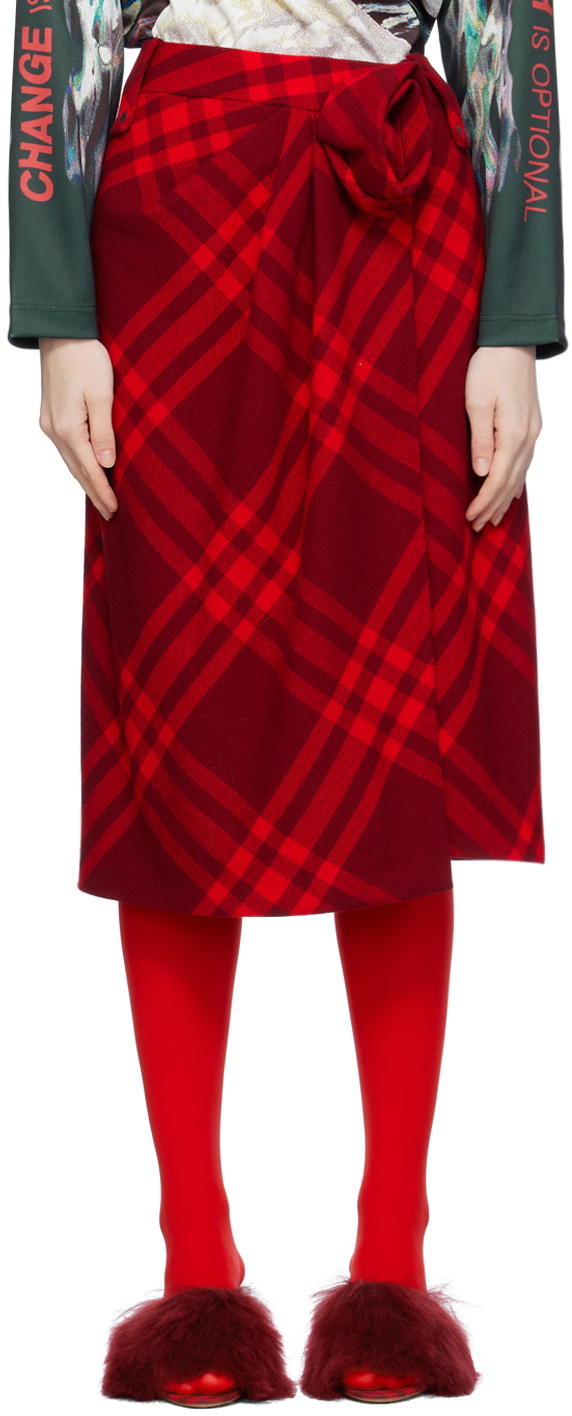 Burberry Red Check Midi Skirt Burberry Burberry Red Check Midi Skirt Burberry
