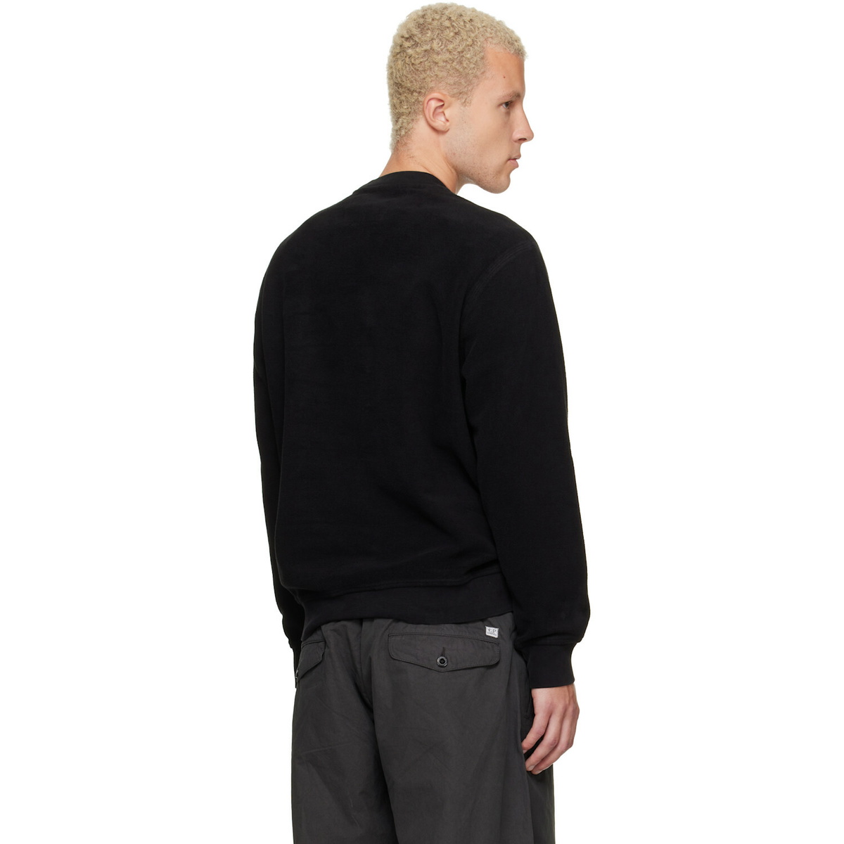 C.P. Company Black Crew Neck Brushed Emerized Diagonal Fleece Sweatshirt