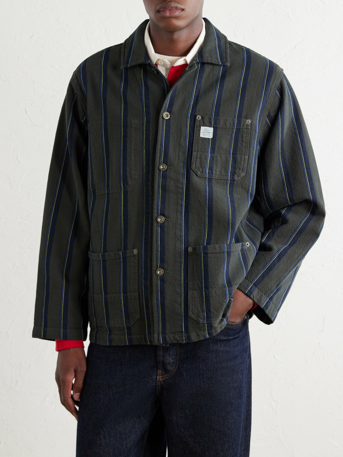 Aimé Leon Dore - Logo-Appliquéd Striped Denim Jacket - Green