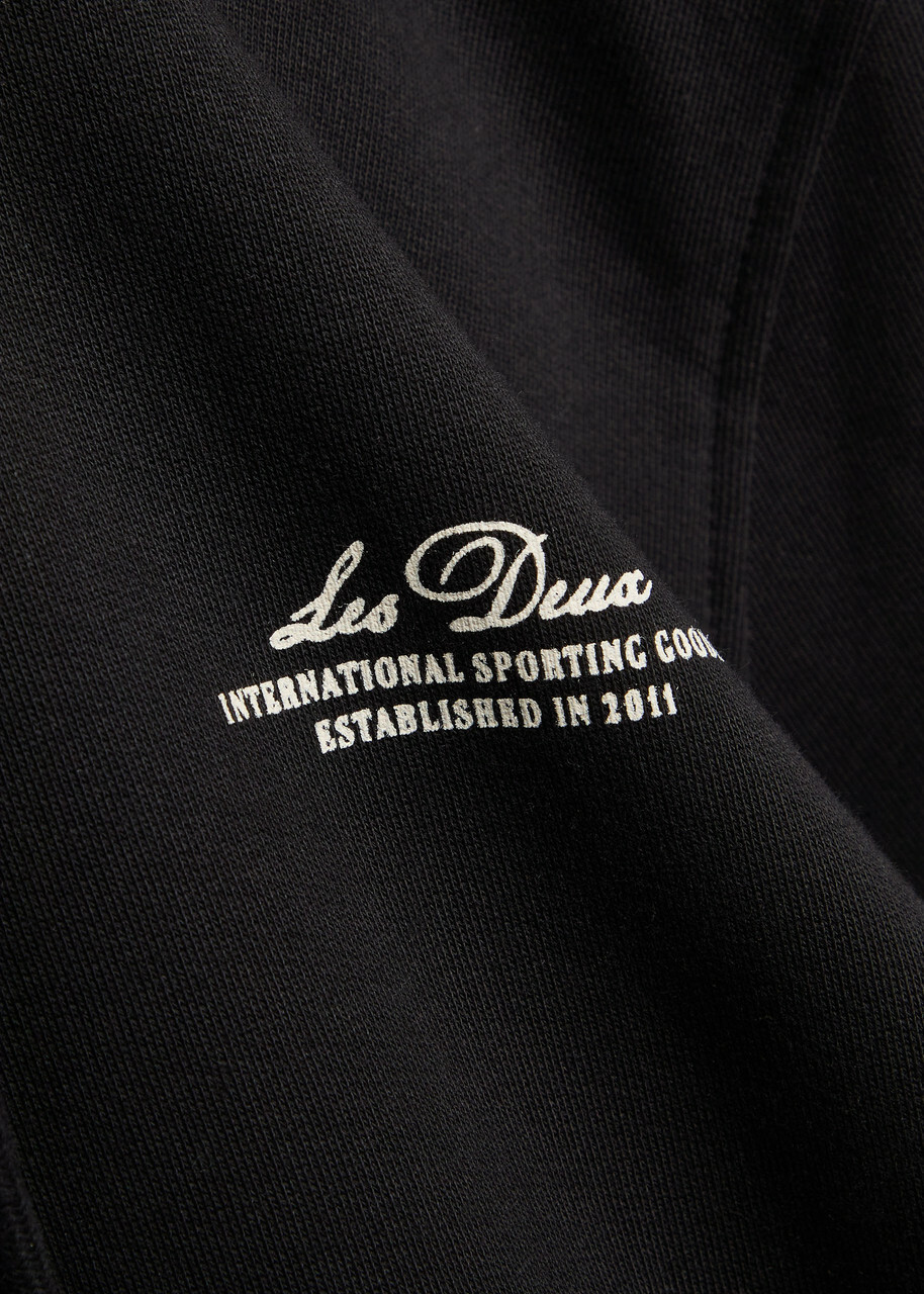 Les Deux Ben Globe Hooded Cotton Sweatshirt Black