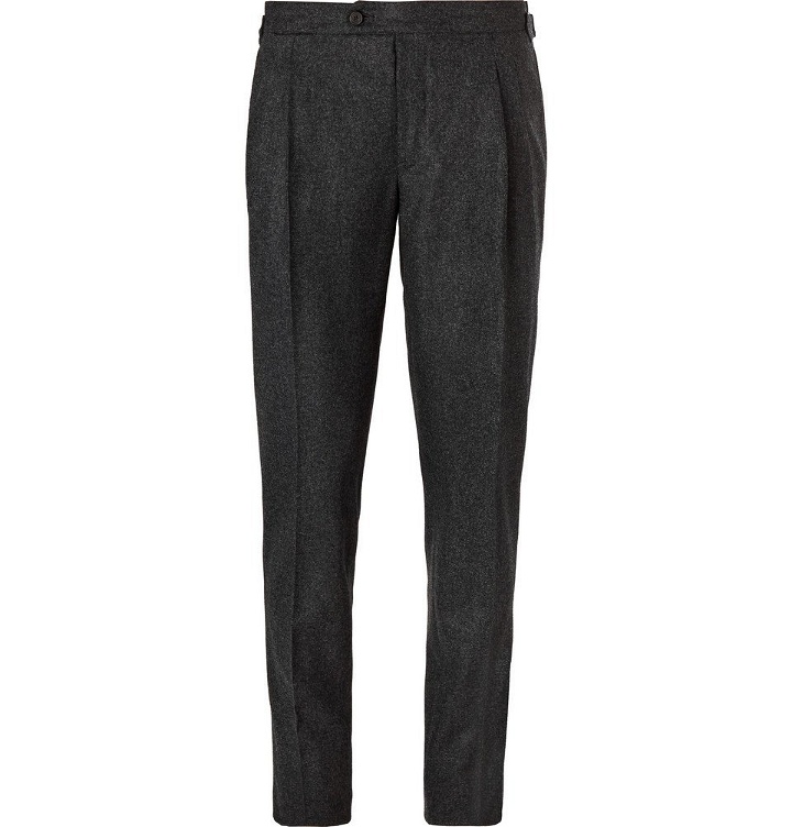 Photo: Thom Sweeney - Brook Slim-Fit Pleated Mélange Wool Trousers - Men - Charcoal