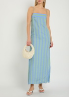 Staud Laura Striped Linen Midi Dress Light Blue
