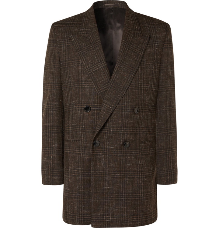 Photo: Martine Rose - Double-Breasted Prince of Wales Checked Virgin Wool and Linen-Blend Suit Jacket - Brown