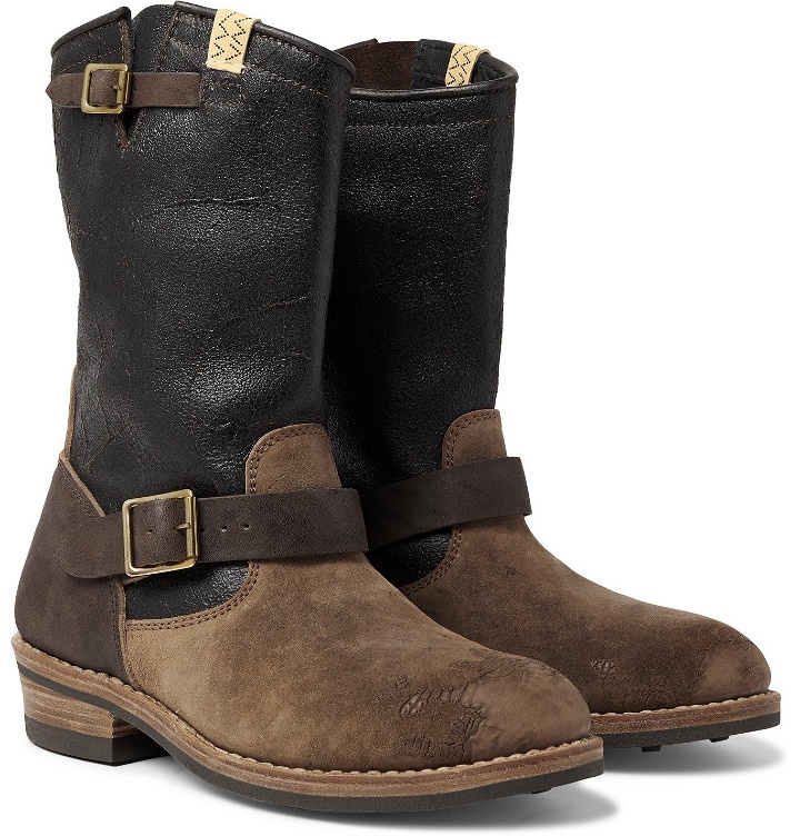 Photo: visvim - T.W.O. Distressed Textured Burnished-Leather and Suede Boots - Brown