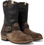 visvim - T.W.O. Distressed Textured Burnished-Leather and Suede Boots - Brown