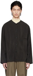 LEMAIRE Brown Collarless Shirt