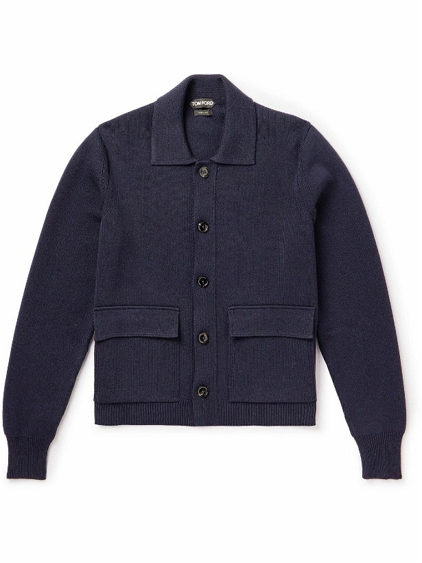 Photo: TOM FORD - Ribbed Wool and Silk-Blend Cardigan - Blue