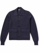 TOM FORD - Ribbed Wool and Silk-Blend Cardigan - Blue