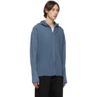 Homme Plisse Issey Miyake Blue Pleated Zip Hoodie