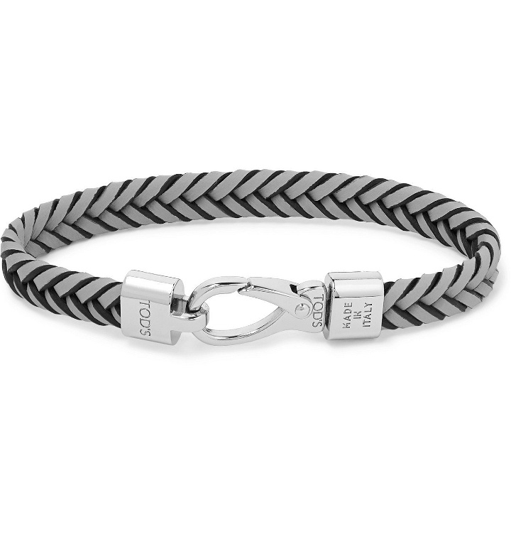Photo: Tod's - Woven Leather and Silver-Tone Bracelet - Gray