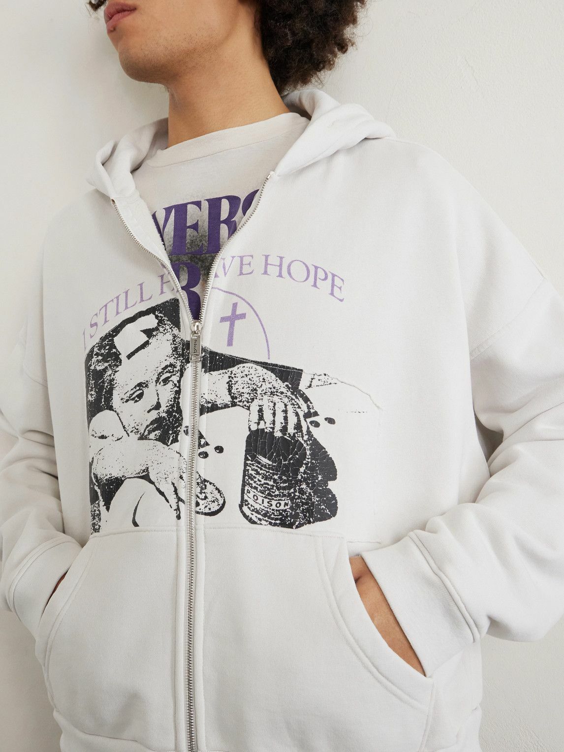 Enfants Riches Déprimés - I Still Have Hope Printed Cotton-Jersey Zip-Up Hoodie - Neutrals
