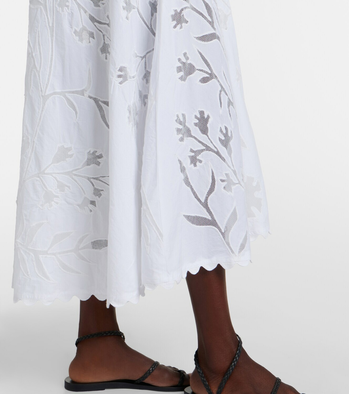 Juliet Dunn Embroidered scalloped cotton midi dress