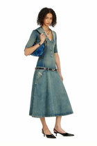 Diesel Drop-waist midi dress in knit and denim - Dresses Womens in Blue