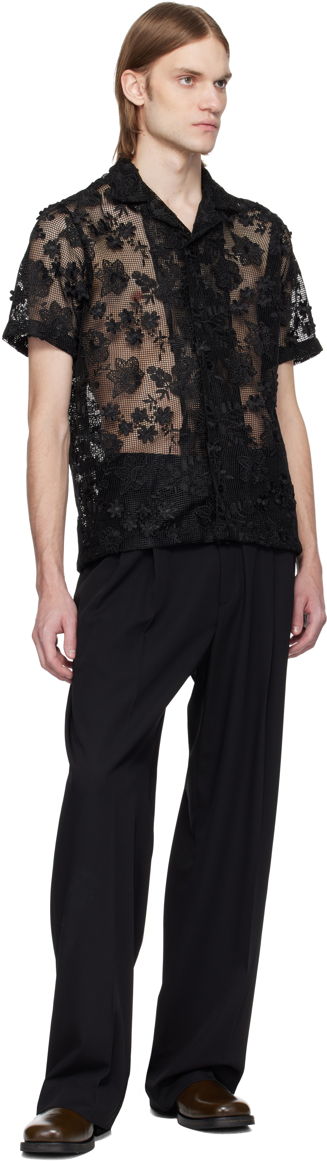 CMMN SWDN Black Duane Floral Mesh Shirt