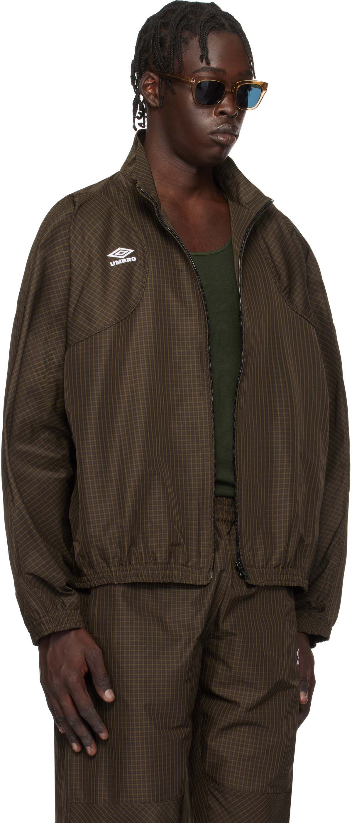 ジャケット・アウター Umbro MINI CHECK TRACK CHECK BROWN Umbro Brown Mini Check Track Jacket Umbro