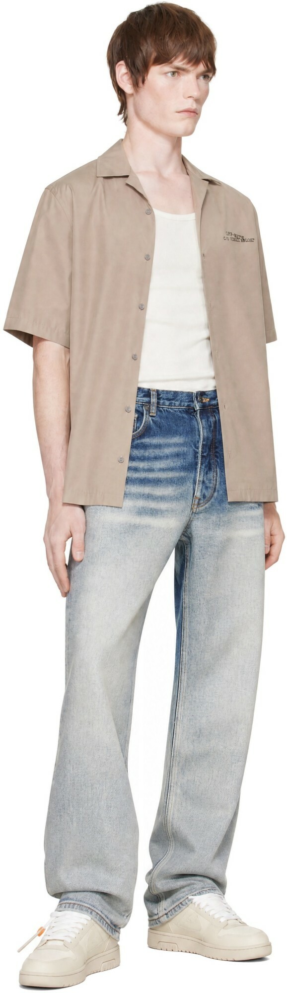 Off-White Taupe Type Arrow Poplin Bowling Shirt
