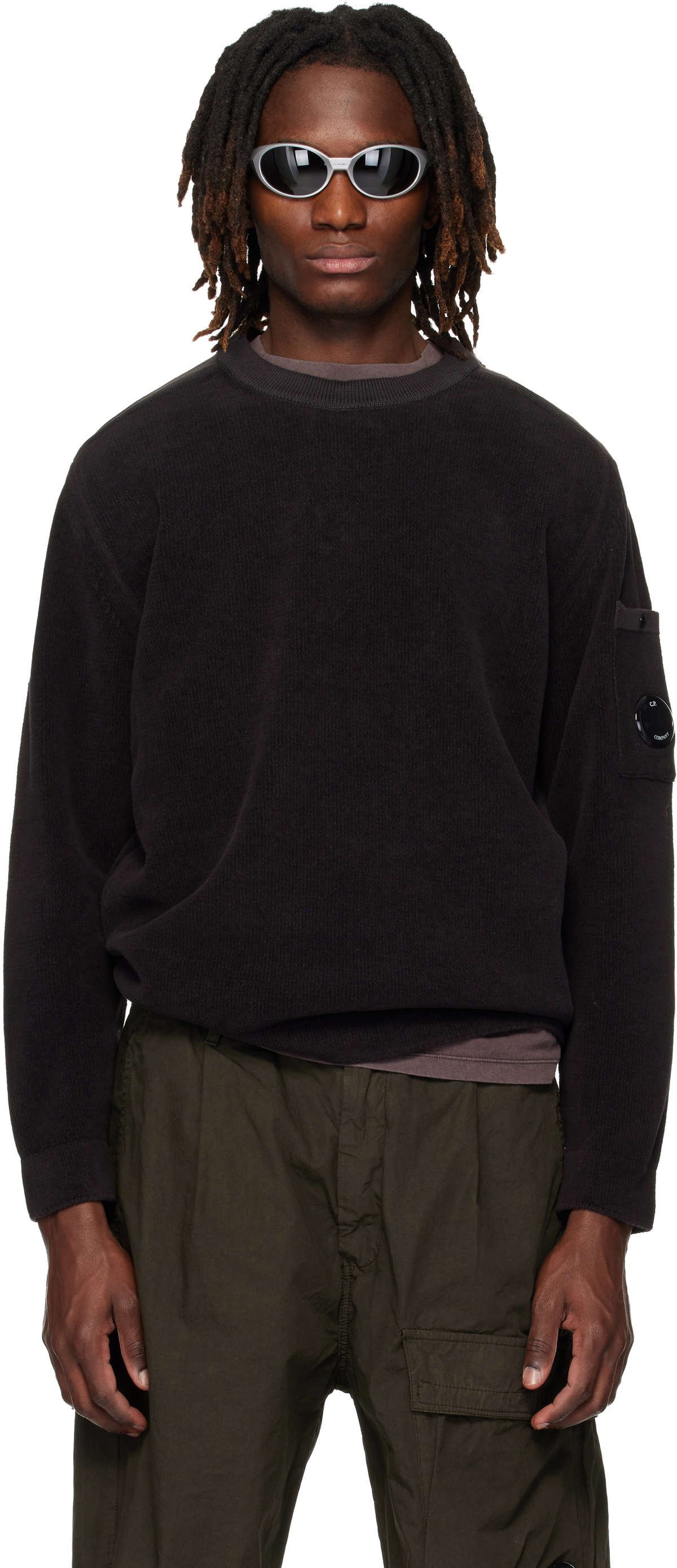 C.P. Company Black Cotton Chenille Lens Sweater
