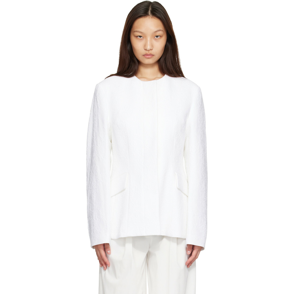 TOTEME White Jacquard Cotton Blazer